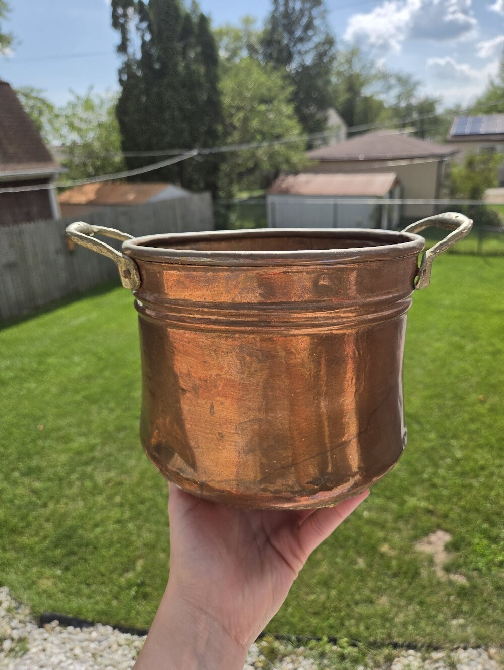 Vintage Turkish Handmade Copper Planter Cooking Pot Copper Brass Hand Forged - Picture 9 of 11